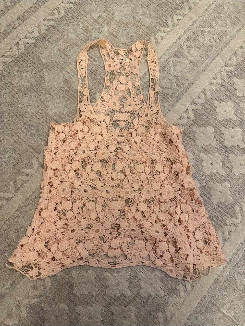 TeenBell Crochet Floral Racerback Tank - Light Pink